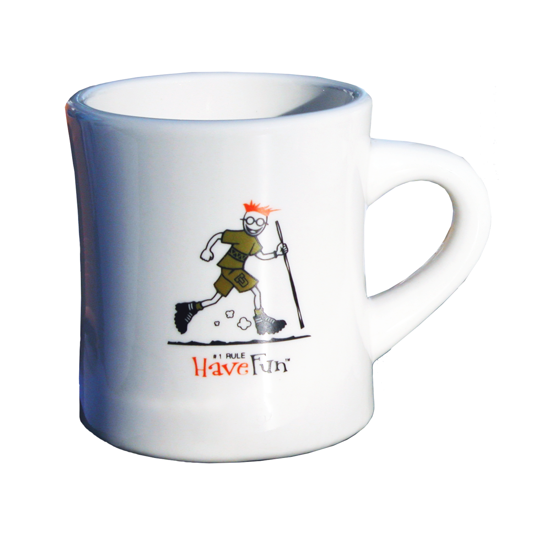 mug with graphic of person hiking